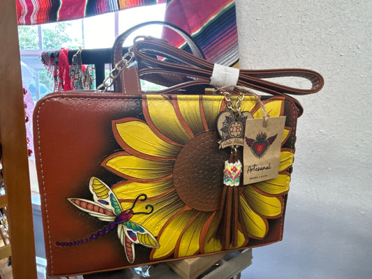 Leather sunflower purse