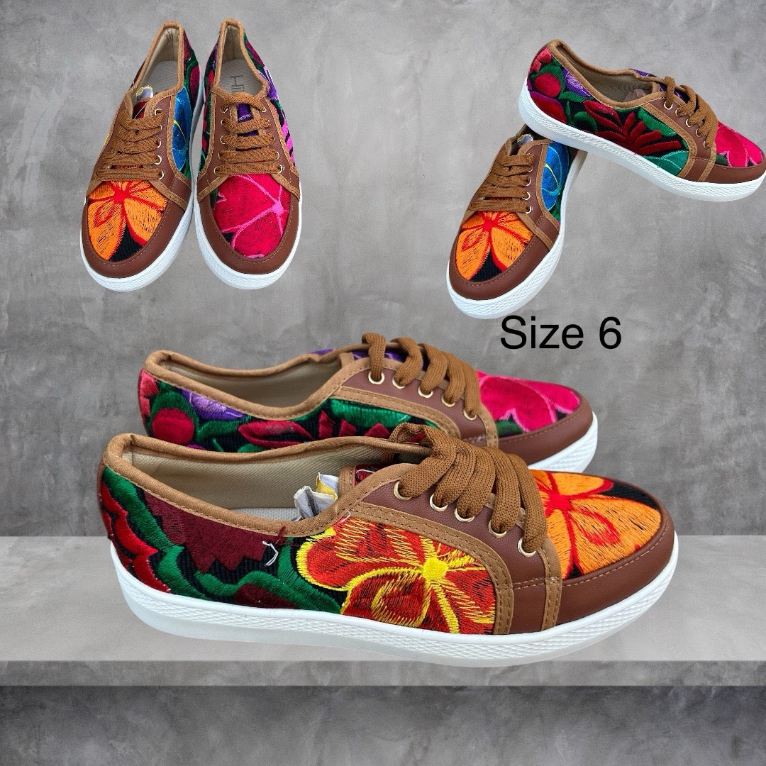 Brown embroidered sneakers