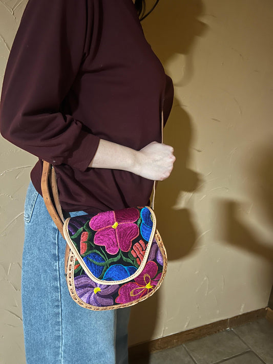 Embroidered leather crossbody