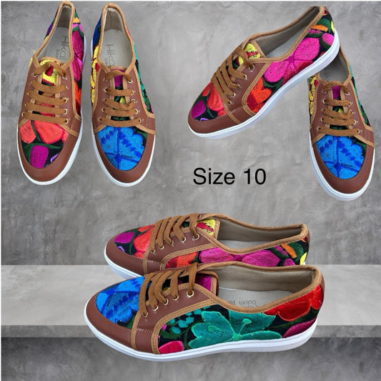Brown embroidered sneakers