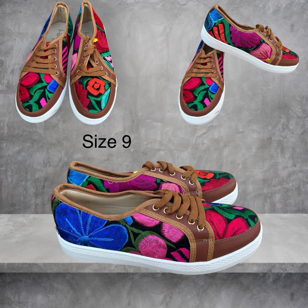 Brown embroidered sneakers