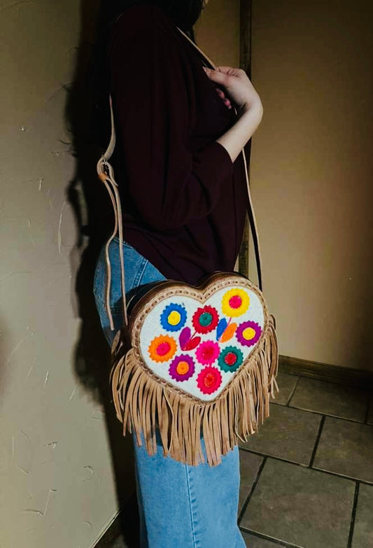 Embroidered Leather Corazon Purse